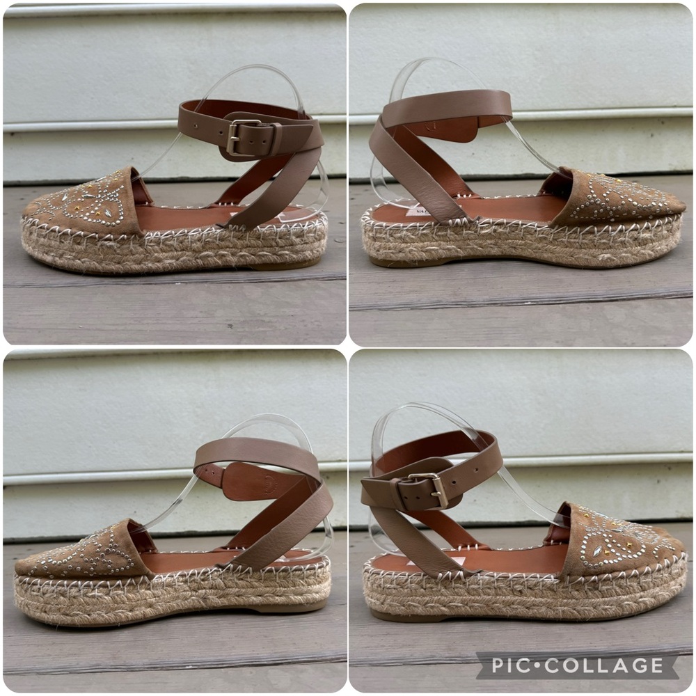 Valentino Garavani Brown Suede Peep Toe Ankle Strap Platform Espadrilles size 40 - Picture 9 of 13
